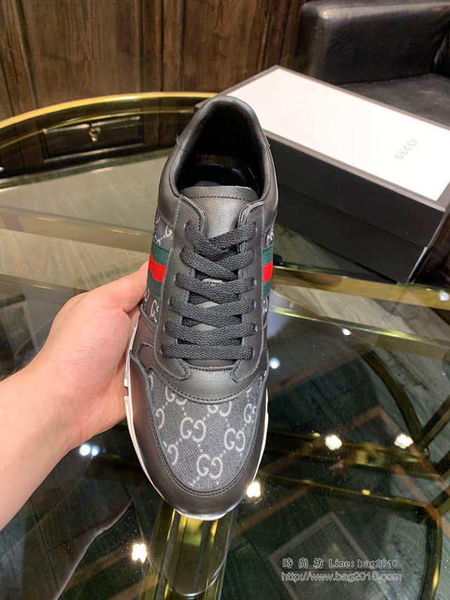 GUCCI男鞋 古馳頂級代購2019早春專櫃同步 進口牛皮鞋面配雙G網布 Gucci休閒男鞋 Gucci運動男鞋  hdnx1123